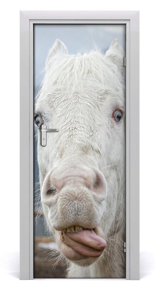 Adesivo per porta Crazy White Horse 75x205 cm