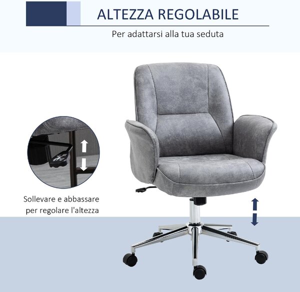 Icon Space Sedia da Ufficio con Ruote e Braccioli in Tessuto colore Grigio Chiaro