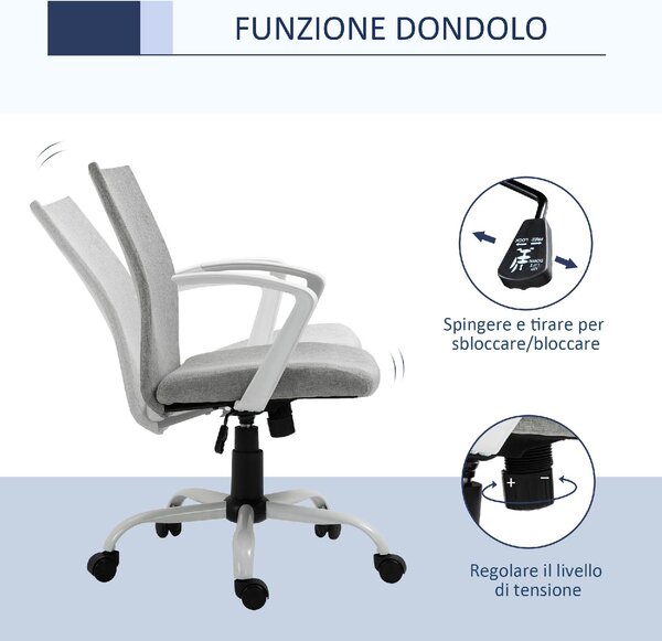 Icon Space Sedia da Ufficio con Ruote e Braccioli in Tessuto colore Grigio Chiaro