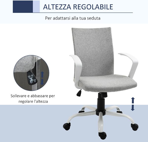 Icon Space Sedia da Ufficio con Ruote e Braccioli in Tessuto colore Grigio Chiaro