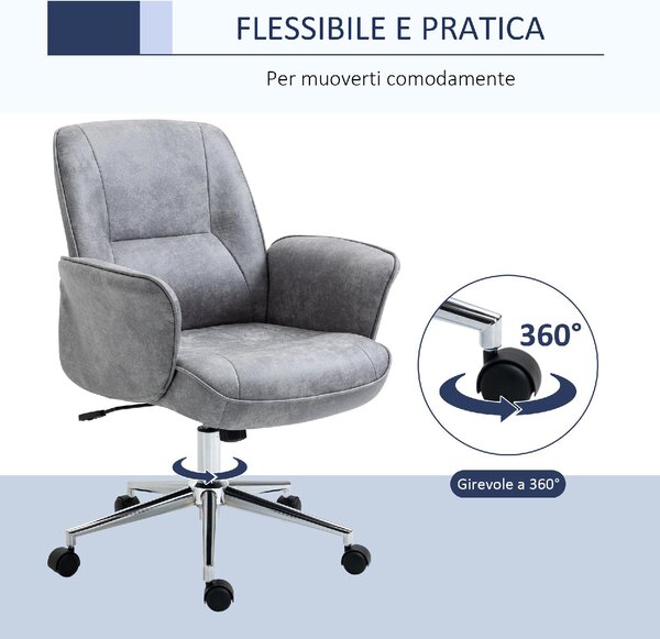 Icon Space Sedia da Ufficio con Ruote e Braccioli in Tessuto colore Grigio Chiaro