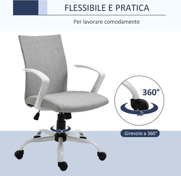 Icon Space Sedia da Ufficio con Ruote e Braccioli in Tessuto colore Grigio Chiaro