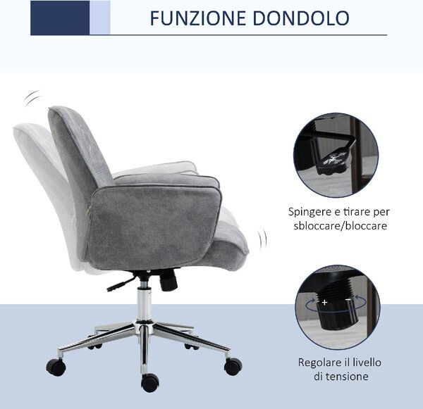 Icon Space Sedia da Ufficio con Ruote e Braccioli in Tessuto colore Grigio Chiaro