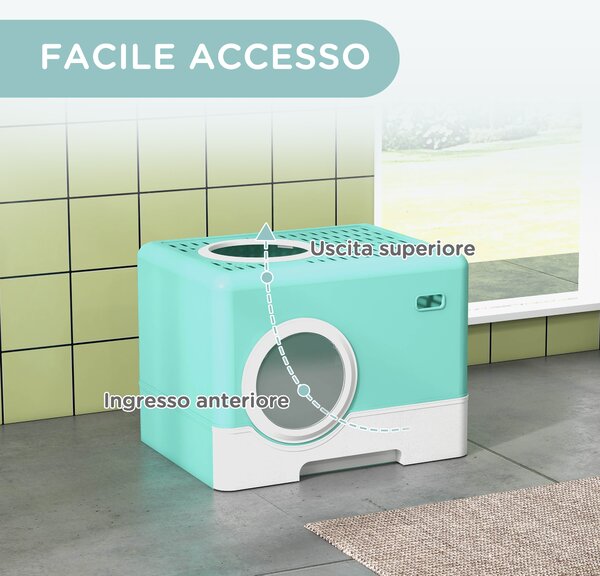 PawHut Lettiera per Gatti con Coperchio e Paletta, Doppio Ingresso e Vassoio Estraibile, 52x41x38.5 cm, Verde | Aosom Italy