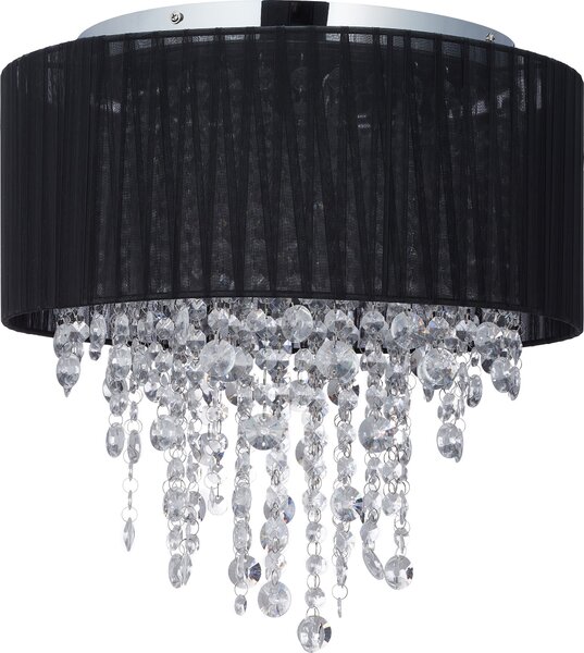 Relaxdays Lampada da soffitto in cristallo, paralume in organza, attacco G9, lampada da soffitto a 5 luci, 39x40 cm, nero/argento