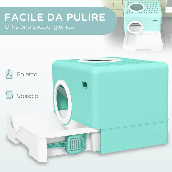 PawHut Lettiera per Gatti con Coperchio e Paletta, Doppio Ingresso e Vassoio Estraibile, 52x41x38.5 cm, Verde | Aosom Italy