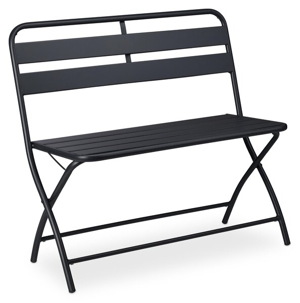 Panchina da giardino Relaxdays, pieghevole, L x P x A: 83,5 x 90 x 49 cm, resistente alle intemperie, a 2 posti, da giardino, da balcone, panca pieghevole, panca in acciaio, grigia