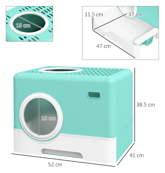 PawHut Lettiera per Gatti con Coperchio e Paletta, Doppio Ingresso e Vassoio Estraibile, 52x41x38.5 cm, Verde | Aosom Italy