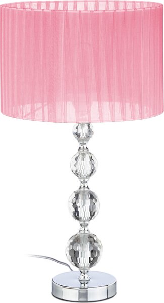Lampada da tavolo Relaxdays, lampada da comodino con design in cristallo, A x P: 54 x 29,5 cm, attacco E27, lampada da tavolo con paralume, rosa