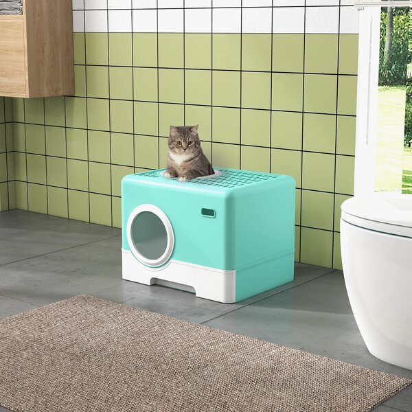 PawHut Lettiera per Gatti con Coperchio e Paletta, Doppio Ingresso e Vassoio Estraibile, 52x41x38.5 cm, Verde | Aosom Italy