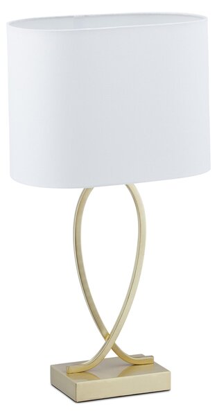 Lampada da tavolo Relaxdays, lampada da comodino con paralume in tessuto, A x L x P: 51 x 28 x 18 cm, E27, lampada da tavolo per soggiorno, oro/bianco
