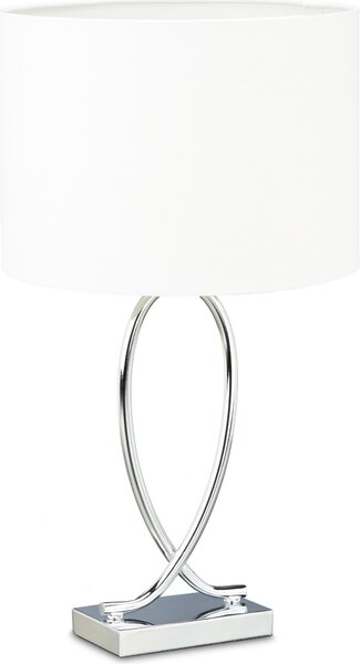 Lampada da tavolo Relaxdays, paralume in tessuto, struttura cromata, metallo, A x L x P: 51 x 28 x 28 cm, lampada da comodino, argento/bianco
