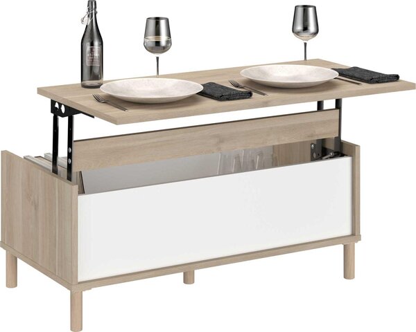 Tavolino rettangolare MORPHOS con funzione di sollevamento, altezza 100 x 50 x 43,6 cm - finitura rovere bianco