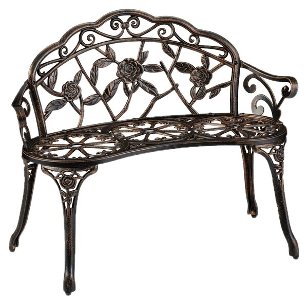 Panchina da giardino Relaxdays, 2 posti, con motivo a rose, per terrazza o balcone, in alluminio e ghisa, stile antico, dimensioni: 78 x 99 x 52 cm, color bronzo