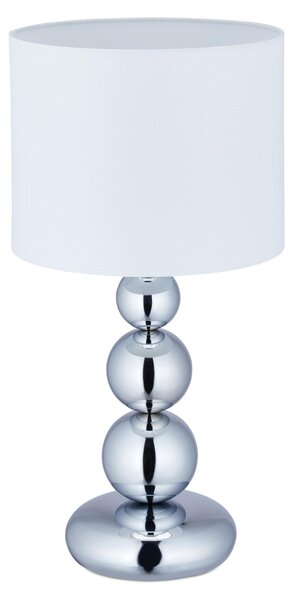 Lampada da tavolo Relaxdays Kugeln, lampada da comodino con paralume in tessuto, A x P: 50 x 25 cm, E27, lampada da tavolo per soggiorno, argento/bianco