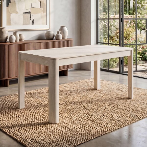 FineBuy Tavolo da pranzo in legno massello di mango 120x60 cm, effetto sbiancato, tavolo da pranzo rettangolare, tavolo da cucina per 4-6 persone, tavolo in legno, tavolo da pranzo, realizzato a mano