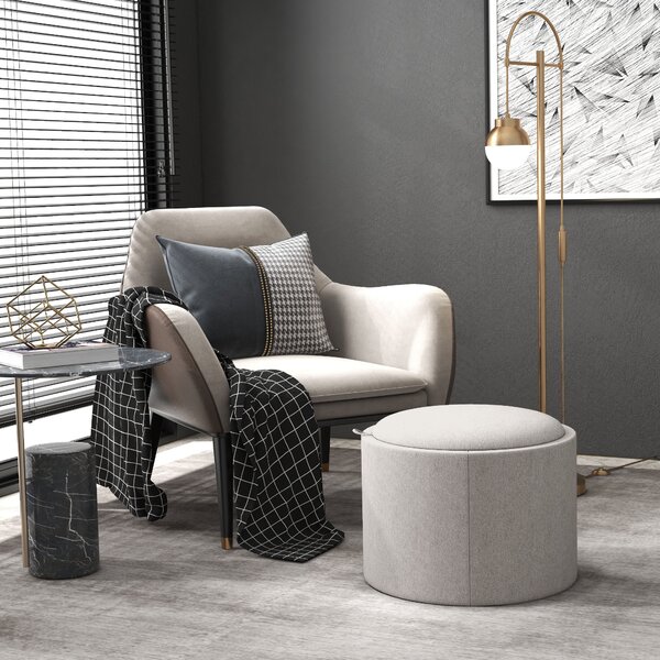 HOMCOM Sgabello Pouf imbottito, rivestito in Lino, con coperchio reversibile, 56cm x 56 cm x 42 cm, Grigio chiaro | Aosom Italy