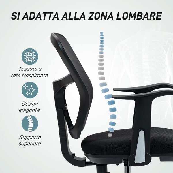 Icon Space Sedia da Ufficio con Ruote e Braccioli in Tessuto Mesh colore Nero