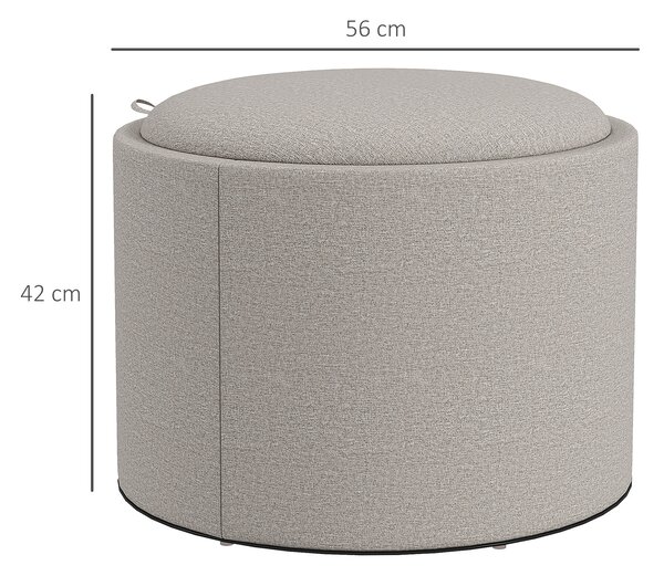 HOMCOM Sgabello Pouf imbottito, rivestito in Lino, con coperchio reversibile, 56cm x 56 cm x 42 cm, Grigio chiaro | Aosom Italy