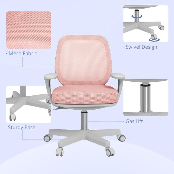 Icon Space Sedia da Ufficio con Ruote e Braccioli in Tessuto Mesh colore Rosa