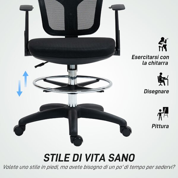 Icon Space Sedia da Ufficio con Ruote e Braccioli in Tessuto Mesh colore Nero