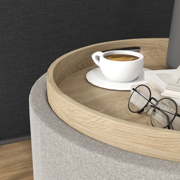 HOMCOM Sgabello Pouf imbottito, rivestito in Lino, con coperchio reversibile, 56cm x 56 cm x 42 cm, Grigio chiaro | Aosom Italy