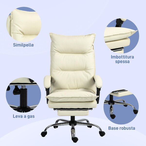 Icon Space Sedia da Ufficio con Ruote e Braccioli Reclinabile con Poggiapiedi e Poggiatesta in Ecopelle colore Beige