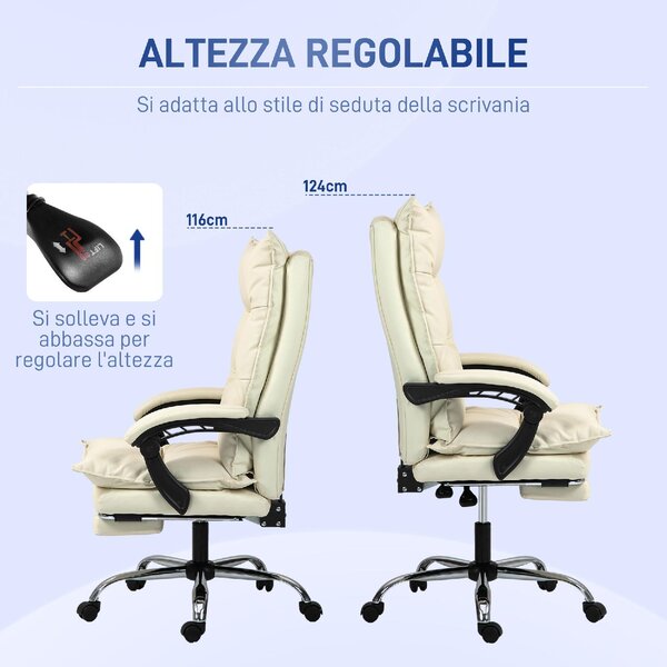 Icon Space Sedia da Ufficio con Ruote e Braccioli Reclinabile con Poggiapiedi e Poggiatesta in Ecopelle colore Beige