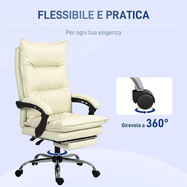 Icon Space Sedia da Ufficio con Ruote e Braccioli Reclinabile con Poggiapiedi e Poggiatesta in Ecopelle colore Beige
