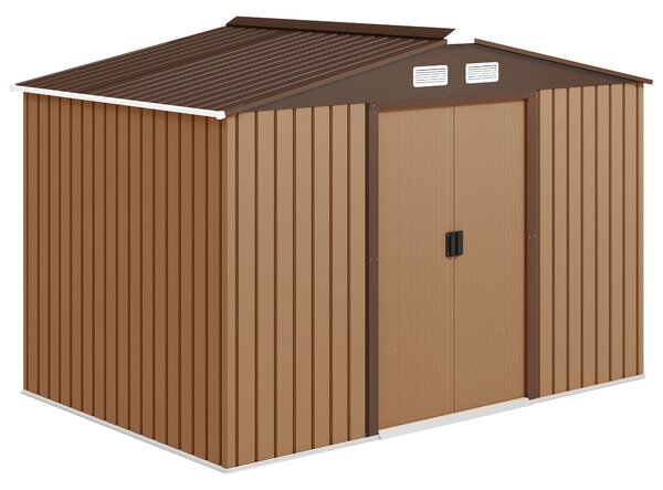 Outsunny Capanno da Giardino con Doppie Porte Scorrevoli e Kit per Base, Casetta per Attrezzi in Acciaio, 277x195x192cm, Giallo | Aosom Italy