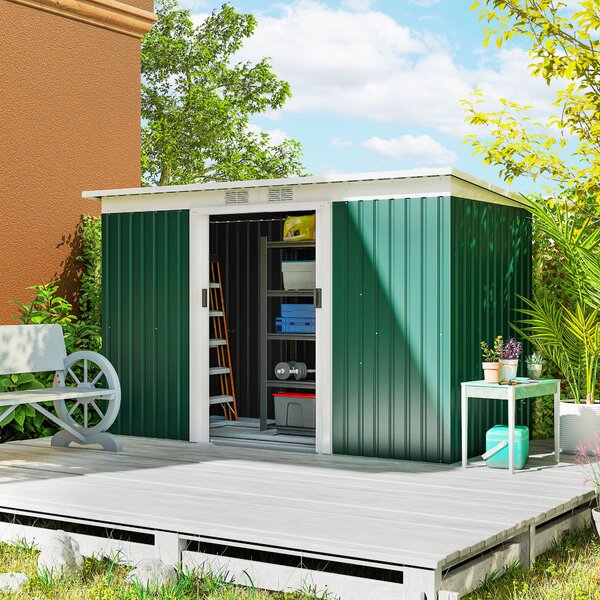 Outsunny Casetta da Giardino Porta Utensili in Lamiera di Acciaio con Porte Scorrevoli, 280x130x172cm, Verde Scuro|Aosom