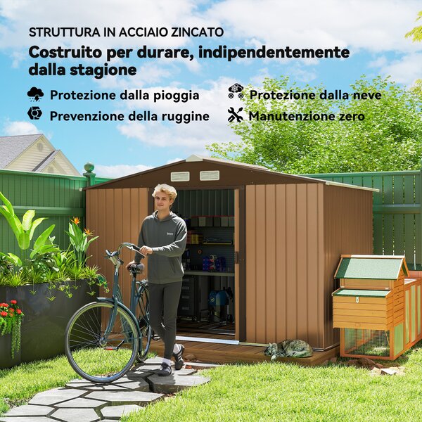 Outsunny Capanno da Giardino con Doppie Porte Scorrevoli e Kit per Base, Casetta per Attrezzi in Acciaio, 277x195x192cm, Giallo | Aosom Italy