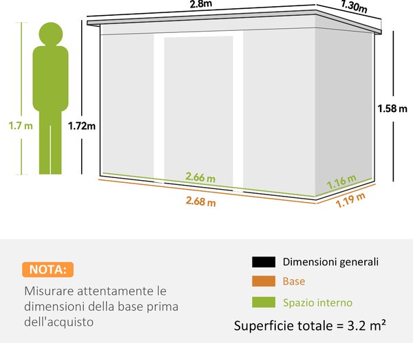Outsunny Casetta da Giardino Porta Utensili in Lamiera di Acciaio con Porte Scorrevoli, 280x130x172cm, Verde Scuro|Aosom