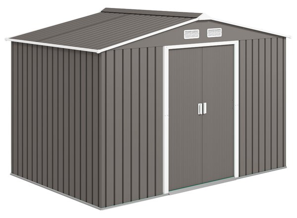 Outsunny Casetta da Giardino con 2 Porte Scorrevoli e 4 prese d'aria di Acciaio, Capanno Attrezzi in Acciaio, 277x195x192cm, Grigio | Aosom Italy