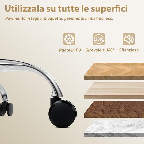 Icon Space Sedia da Ufficio con Ruote e Braccioli Reclinabile con Poggiapiedi e Poggiatesta in Ecopelle colore Crema