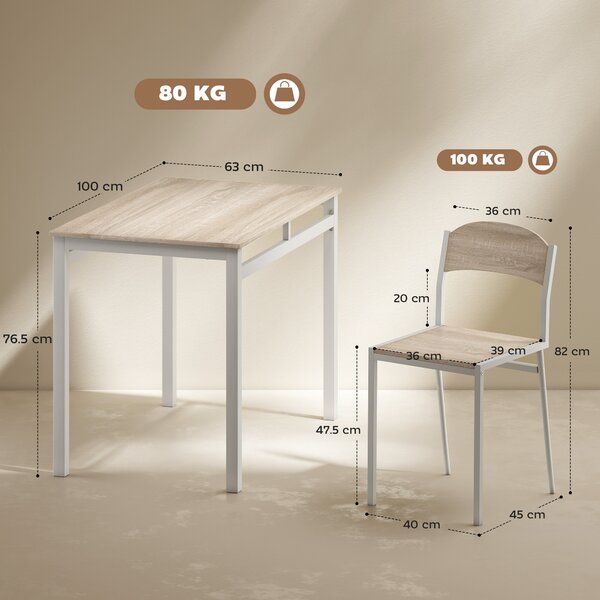 Homcom Set da Pranzo Tavolo e 4 Sedie in Metallo e MDF, Bianco e Legno|Aosom