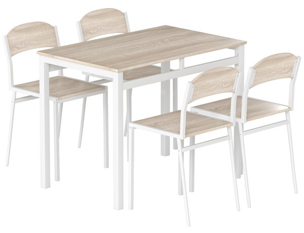 Homcom Set da Pranzo Tavolo e 4 Sedie in Metallo e MDF, Bianco e Legno|Aosom