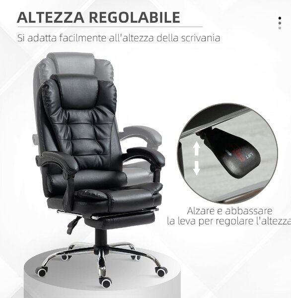 Icon Space Sedia da Ufficio con Ruote e Braccioli Reclinabile con Poggiapiedi e Poggiatesta in Ecopelle colore Nero