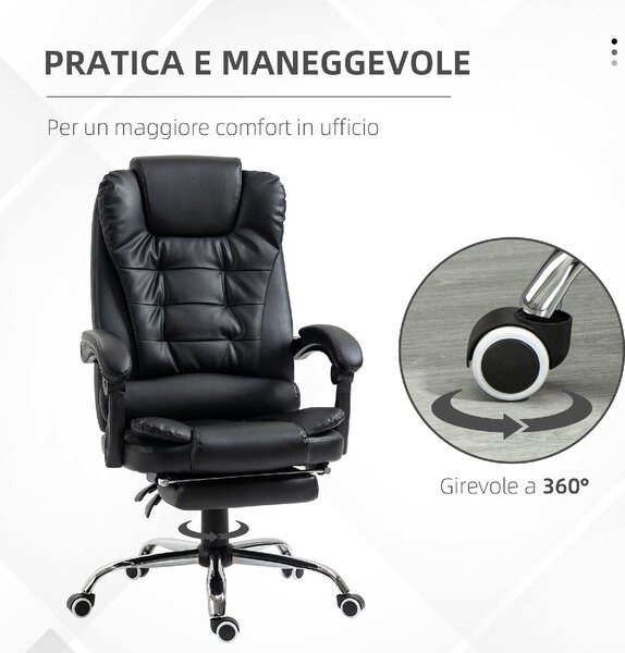 Icon Space Sedia da Ufficio con Ruote e Braccioli Reclinabile con Poggiapiedi e Poggiatesta in Ecopelle colore Nero