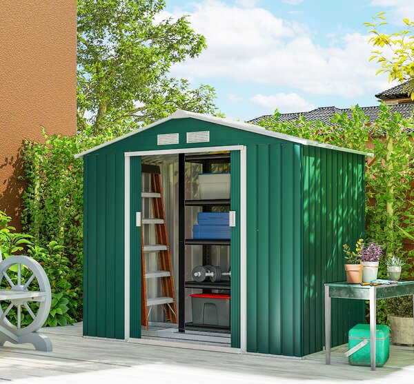 Outsunny Casetta da Giardino Porta Utensili in Lamiera con Porte Scorrevoli, 213x130x185cm, Verde|Aosom