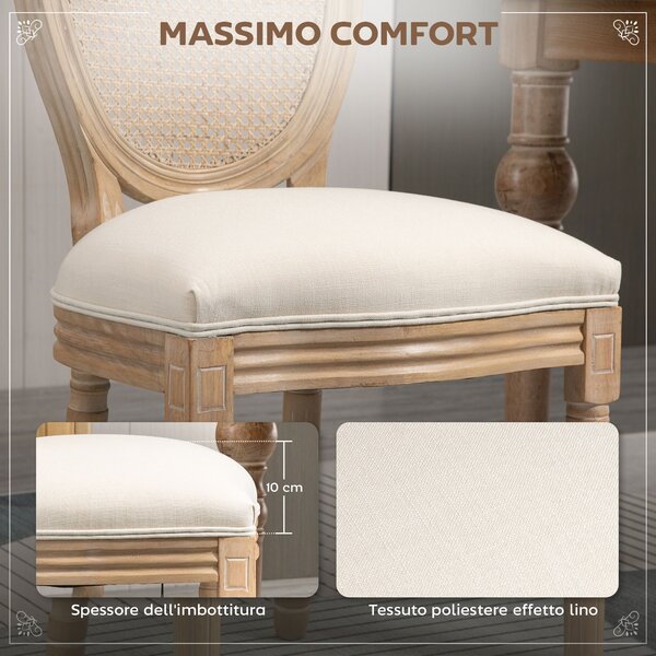 HOMCOM Set 2 Sedie per Soggiorno in Stile Vintage con Schienale Traforato, in Legno e Tessuto, 49x56x96cm, Sedia Imbottita Bianco|Aosom