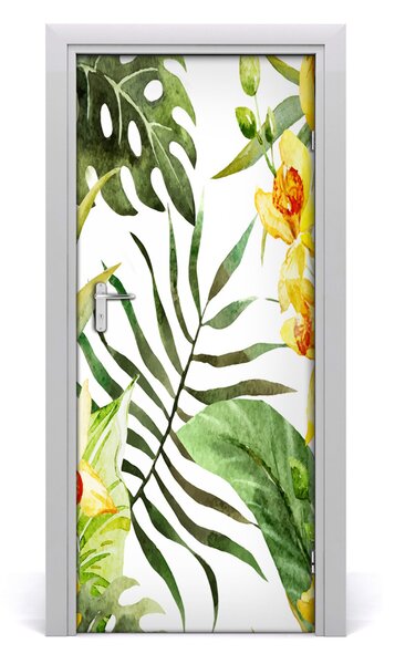 Adesivo per porta interna Fiori tropicali 75x205 cm