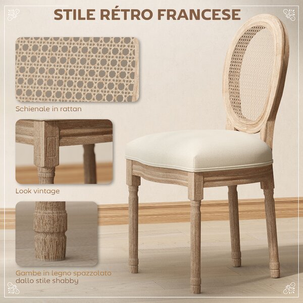 HOMCOM Set 2 Sedie per Soggiorno in Stile Vintage con Schienale Traforato, in Legno e Tessuto, 49x56x96cm, Sedia Imbottita Bianco|Aosom