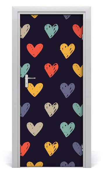 Poster adesivo per porta Cuori colorati 75x205 cm