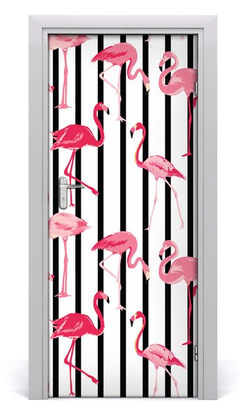 Adesivo per porta interna Flamingos e strisce 75x205 cm