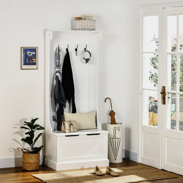 HOMCOM Appendiabiti con Panca Contenitore in MDF, per Casa e Ingresso, Max.100kg - 71.5 x 39.5 x 170cm, Bianco