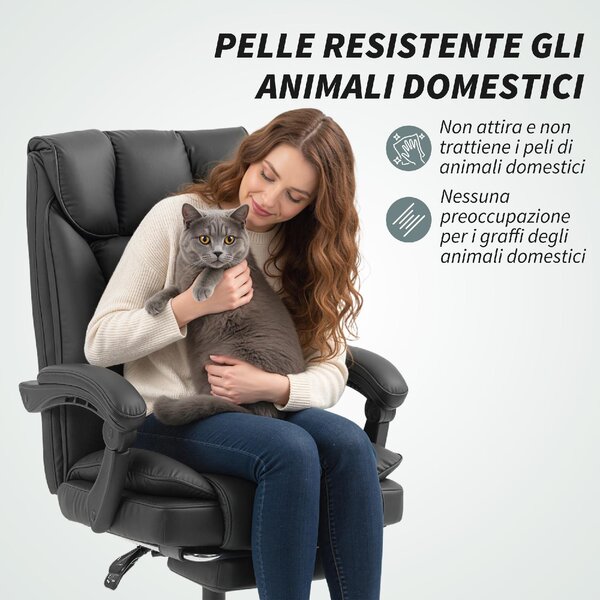 Icon Space Sedia da Ufficio con Ruote e Braccioli Reclinabile con Poggiapiedi e Poggiatesta in Ecopelle colore Nero