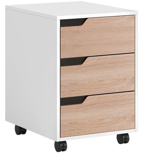 HOMCOM Comodino Ufficio Portadocumenti, 3 Cassetti su Ruote A 360°, Rotaie Metallo, MDF - Bianco, 31x37x72cm|Aosom
