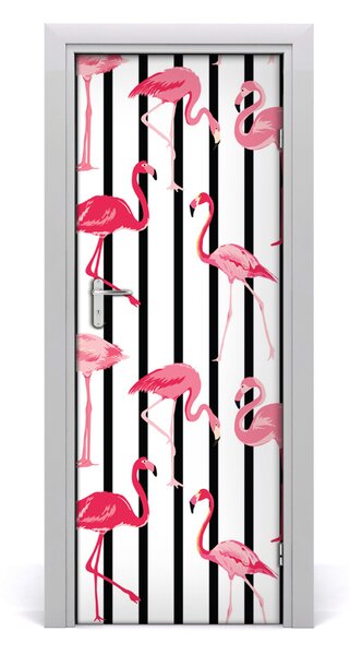 Adesivo per porta interna Flamingos e strisce 75x205 cm