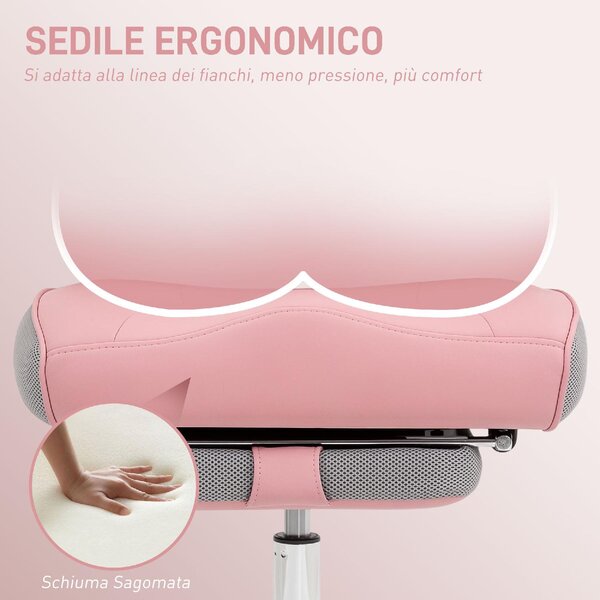 DecHome Sedia da Ufficio con Ruote e Braccioli Reclinabile con Poggiapiedi e Poggiatesta in Ecopelle colore Rosa